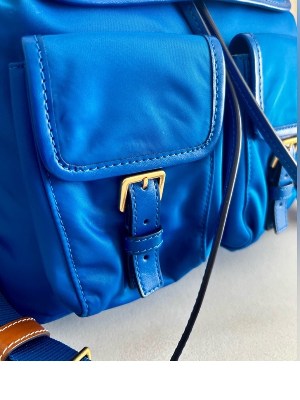Tory Burch Perry Blue Nylon Backpack Leather Trim Gold Hardware NWOT - Picture 7 of 16